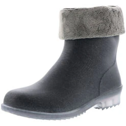 Damen Wasserdichte Gefütterte Stiefeletten Gummistiefel Regenschuhe Anthrazit - Anthrazit