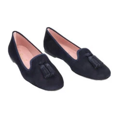 Pretty Ballerinas Faye - Deluxe Mokassin Ballerina - Schuh Inspiriert Von Der Schauspielerin Faye Dunaway - Blau