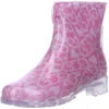 Damen Stiefeletten Gummistiefel Regenschuhe Pink/grau/silber